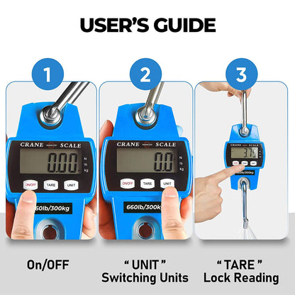 Digital Hanging Scale 660 LB 300 KG - Professional Heavy Duty Waterproof Fish Scale - Portable Durable Crane Scale for Luggage Weight Suitcase Hunting Farm Bike Bow Fish Weight Fishing Scale