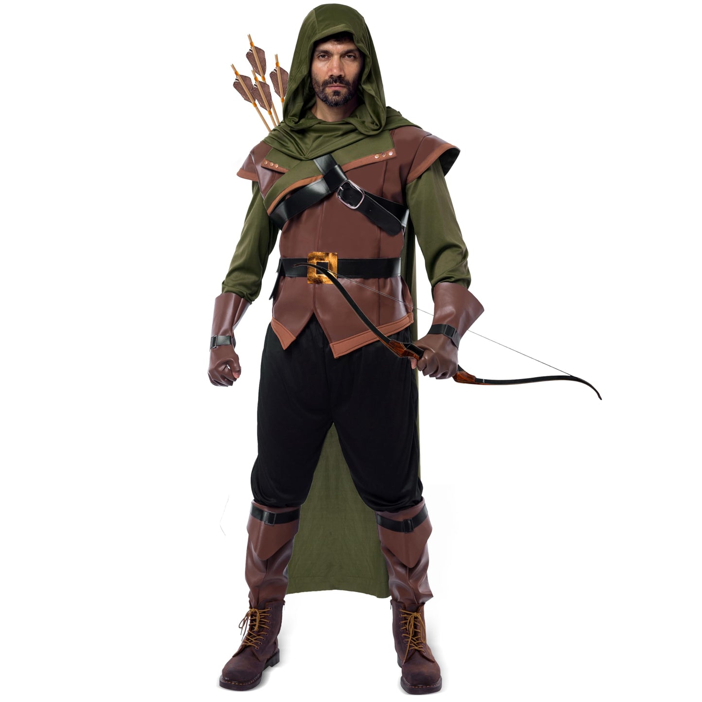 Spooktacular Creations Halloween Robin Hood Costume Men, Green Renaissance Costume Men for Halloween Dress Up Party Cosplay, Cosplay Role Playing Theme Party (Large)