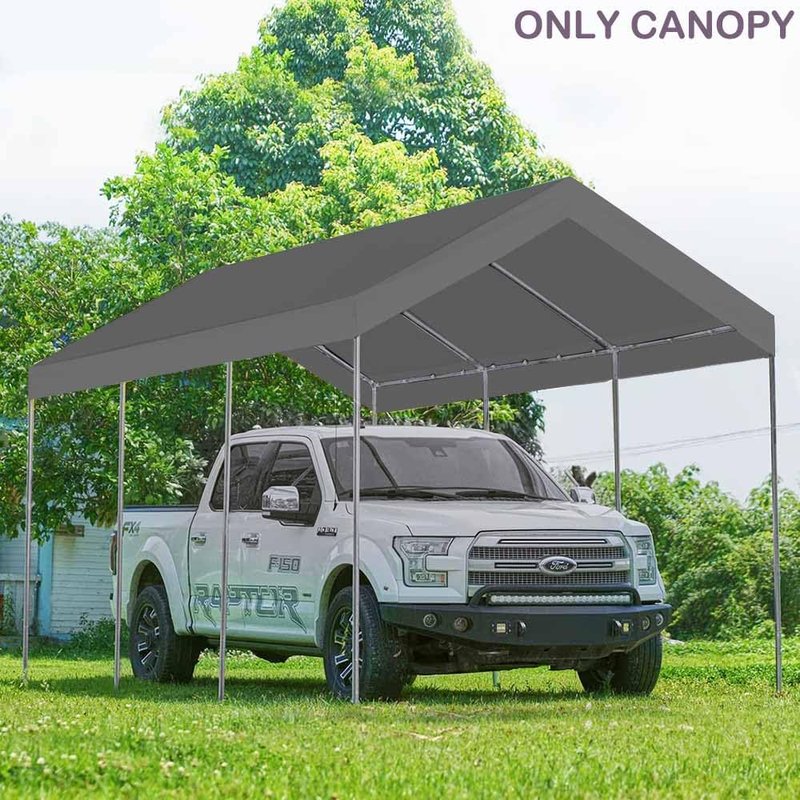Vanteriam 12'x20' Upgraded Carport Replacement Top Canopy Cover for Car Garage Shelter Tent Party Tent with Ball Bungees Grey (Only Top Cover, Frame is not Included)