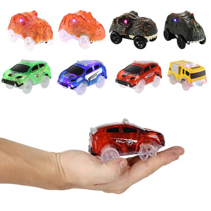 Car Tracks Replacement, Glow in The Dark Toy Cars With 5 Flashing LED Lights, Racing Accessories Compatible With Most Tracks for Kids Boys and Girls (4 Pack)