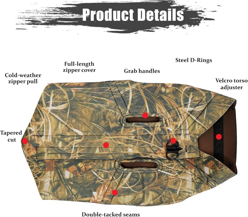 HUNTPAL Waterfowl Camo Dog Hunting Vest - Neoprene Reflective Harness for Large Dogs | Adjustable No Pull Design