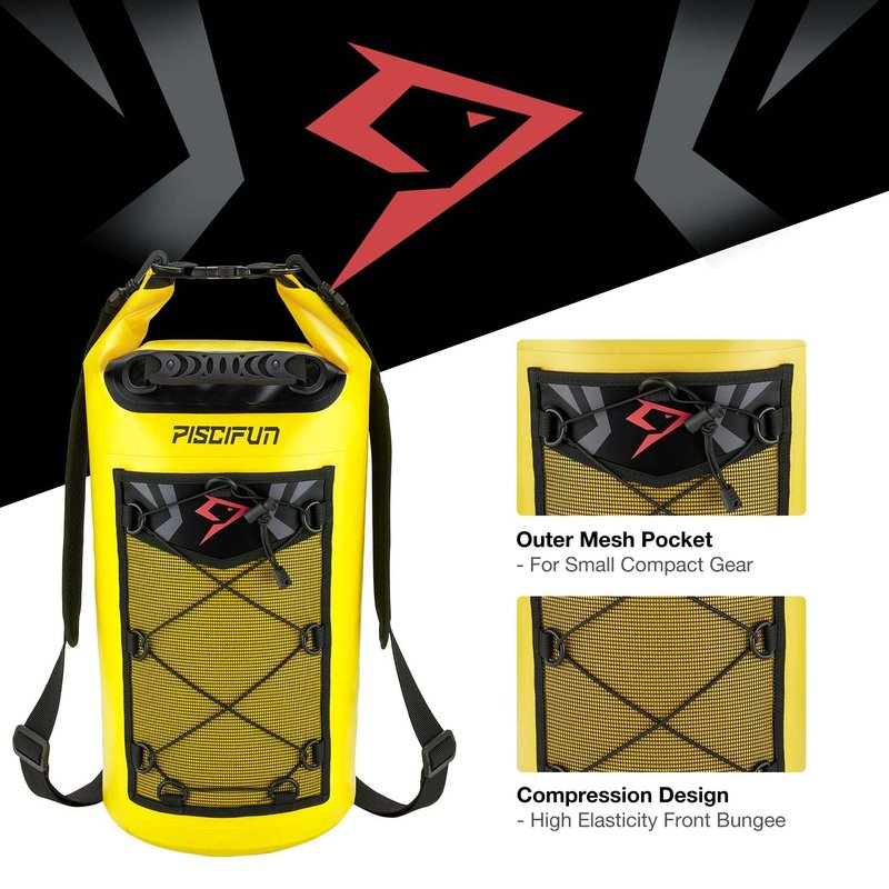 Piscifun Dry Bag, Waterproof Floating Backpack 10L with Waterproof Phone Case for Boating, Kayaking, Fishing, Yellow 10L