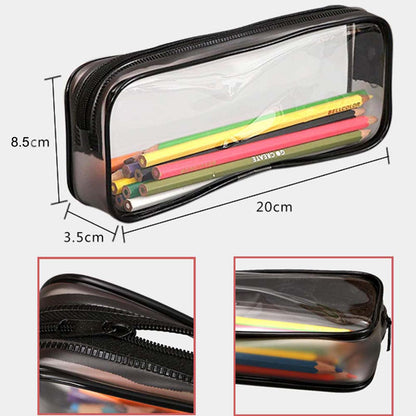 BlingKingdom 2pcs Clear PVC Zipper Pencil Bag Toiletries Exam Pen Pencil Pouch Case Travel Luggage Make up Cosmetic Bag (Black and White)