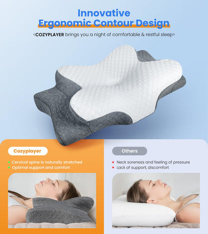 Ultra Pain Relief Cooling Pillow for Neck Support, Adjustable Cervical Neck Pillow Cozy Sleeping, Odorless Ergonomic Contour Memory Foam Pillows, Orthopedic Bed Pillow for Side Back Stomach Sleeper