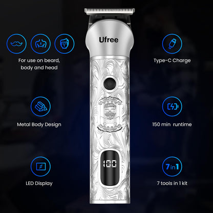 Ufree Beard Trimmer for Men, Electric Razor Shaver, Cordless Hair Clipper Shaving Kit for Mustache Body Nose Ear Hair Facial, Adjustable Beard Grooming Kit Birthday Gifts for Men