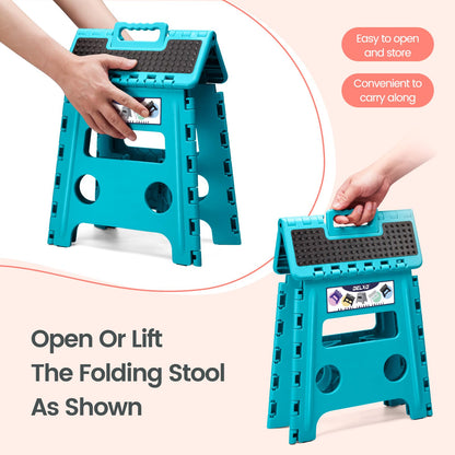 Delxo Folding Step Stool 13 Inch Non-Slip Foldable Stools Up to 300 LBS Kitchen Collapsible Fold Up Stepping Stool with Dotted 1 Pack Blue
