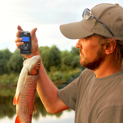 Dr.meter Fish Scale Luggage Scale - PS01 110lb/50kg Backlit LCD Display Digital Scale with Built-in Measuring Tape - Fishing Scale with 2 AAA Batteries, Pocket Size - Fishing Gifts for Men