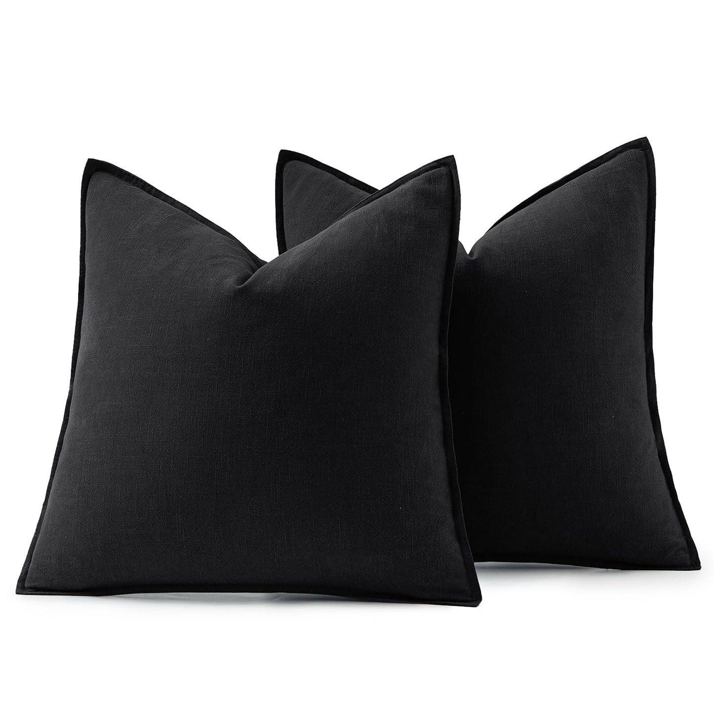MIULEE Decorative Linen Euro Sham Pillow Covers 22x22 Inch Black Boho Farmhouse Neutral Couch Throw Pillows for Halloween Bed Pack of 2 Accent Modern Pillowcase Sofa Livingroom Home Decor