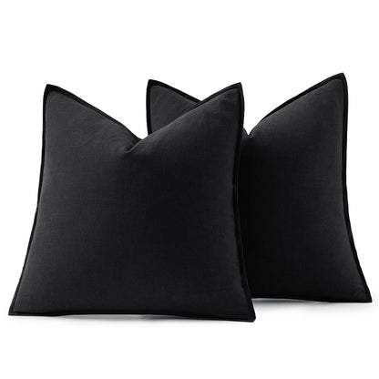 MIULEE Decorative Linen Euro Sham Pillow Covers 22x22 Inch Black Boho Farmhouse Neutral Couch Throw Pillows for Halloween Bed Pack of 2 Accent Modern Pillowcase Sofa Livingroom Home Decor