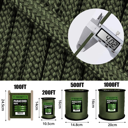 1000Ib Paracord Rope - 100ft / 200ft / 500ft / 1000ft 4mm,12 Strand Parachute Spool Cord,para Cord Lanyard for Camping,Hammock,Clothsline,Hiking,Fishing,Survival braceletand Survival - ArmyGreen 50FT