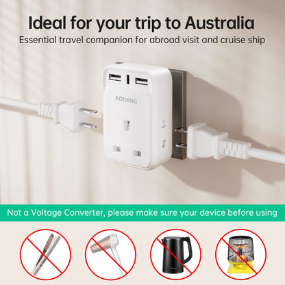 UK to Australia Plug Adapter 2 Pack 6 IN 1 Australian Travel Adapter with 2 USB Ports & 1 USB-C Fast Charger(5V/3.4A) and 2 Shaver Plug Adaptor UK to Australian New Zealand Fiji Argentina etc (Type I)