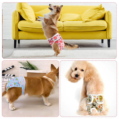 Medo 3 Packs Reusable Dog Nappies, Super Absorbent Washable Dog Diapers Puppy Sanitary Wraps Panties for Female Pet Incontinence and Long Travels 40-50 cm/15.7-19.7 (M), pink+blue+yellow