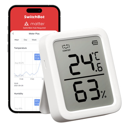 SwitchBot Smart Room Thermometer Hygrometer Sensor Plus, Wireless Digital Indoor Temperature Gauge Humidity Monitor with Dewpoint/VPD/Absolute Humidity Meter, for Home, Greenhouse, Basement and Pets