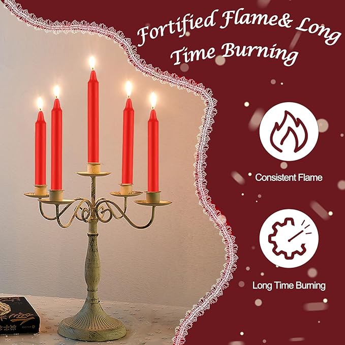 Tobeape Red Christmas Candles Set of 24, 4" Red Spell & Chime Candles, Unscented Mini Pyramid Taper Candle for Witchcraft, Wiccan Altar, Magic Tools, Rituals, Prayer, Meditation, Party Decoration