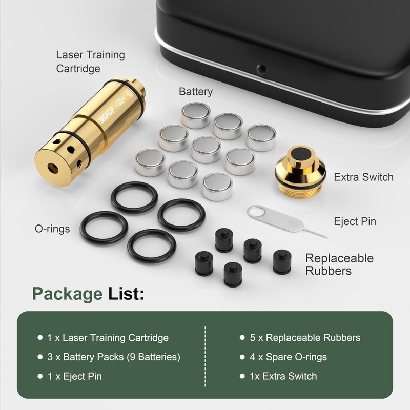 Vstranics 380ACP Laser Training Cartridge Dry Fire Training System with Rubber Snap Cap, O-Rings and 3 Set Batteries for Dry Fire Practice and Shooting Training