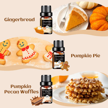 Bakery Essential Oils Set - Fragrance Oil for Diffusers for Home, Candle Making - Pumpkin Pie, Coffee Cake, Gingerbread, Cherry Cheesecake Aromatherapy Scented Oils (6x10ML)