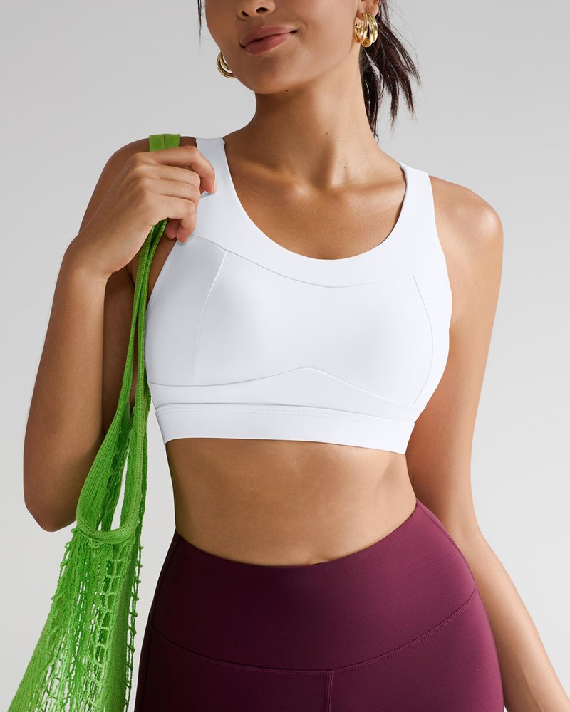RUNNING GIRL High Impact Sports Bras for Women,Racerback White Bra Workout Crop Tank Tops Longline Sports Bra Push up(WX2667 White,XXL)
