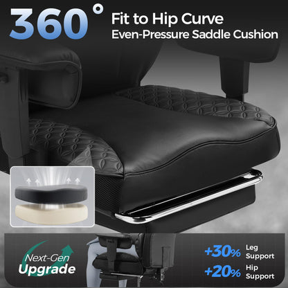 GTRACING Big and Tall Gaming Chair 400lbs Heavy Duty Office Chair with Foot Rest & Ergonomic Pocket Spring Lumbar Support, High Back 3D Saddle Shaped Cushion for Back Pain Relief, Black