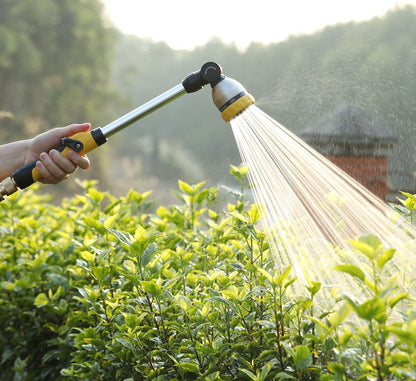 FANHAO 16 Inches Garden Watering Wand, 180° Rotating Head Hose Wand with Thumb Control Shut Off Valve 8 Patterns Heavy Duty Garden Hose Nozzle Yellow