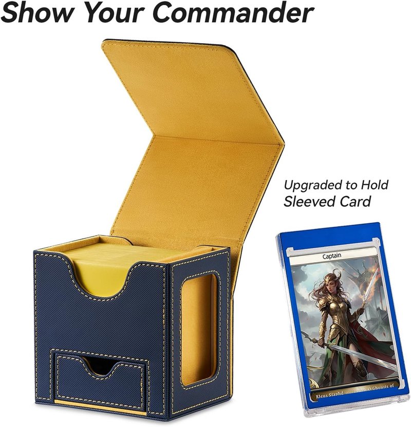 Mage Tech MTG Commander Card Deck Box - Patented Design, Holds 100 Double-Sleeved Cards | Blue/Yellow
