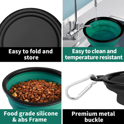 Collapsible Dog Bowls-2 Pack Large Size for Large/Medium Dogs, Dog Travel Water Bowl, Dog Cat Portable Water Bowl, Dog Pet Feeding Watering Dish Outdoor Hiking Parking Traveling with 2 Carabiners