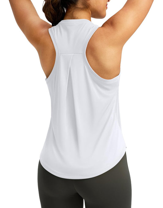 SANTINY Women's Sleeveless Workout Tops Lightweight Tennis Yoga Gym Athletic Running Shirts Racerback Tank Tops for Women (White_L)