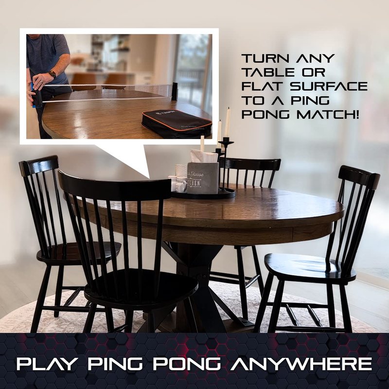 T2Spin Premium Retractable Ping Pong Net for Any Table - Portable Table Tennis Net -Ping Pong Net with Clamps -Table Tennis Accessories - Comes with Large Storage Bag