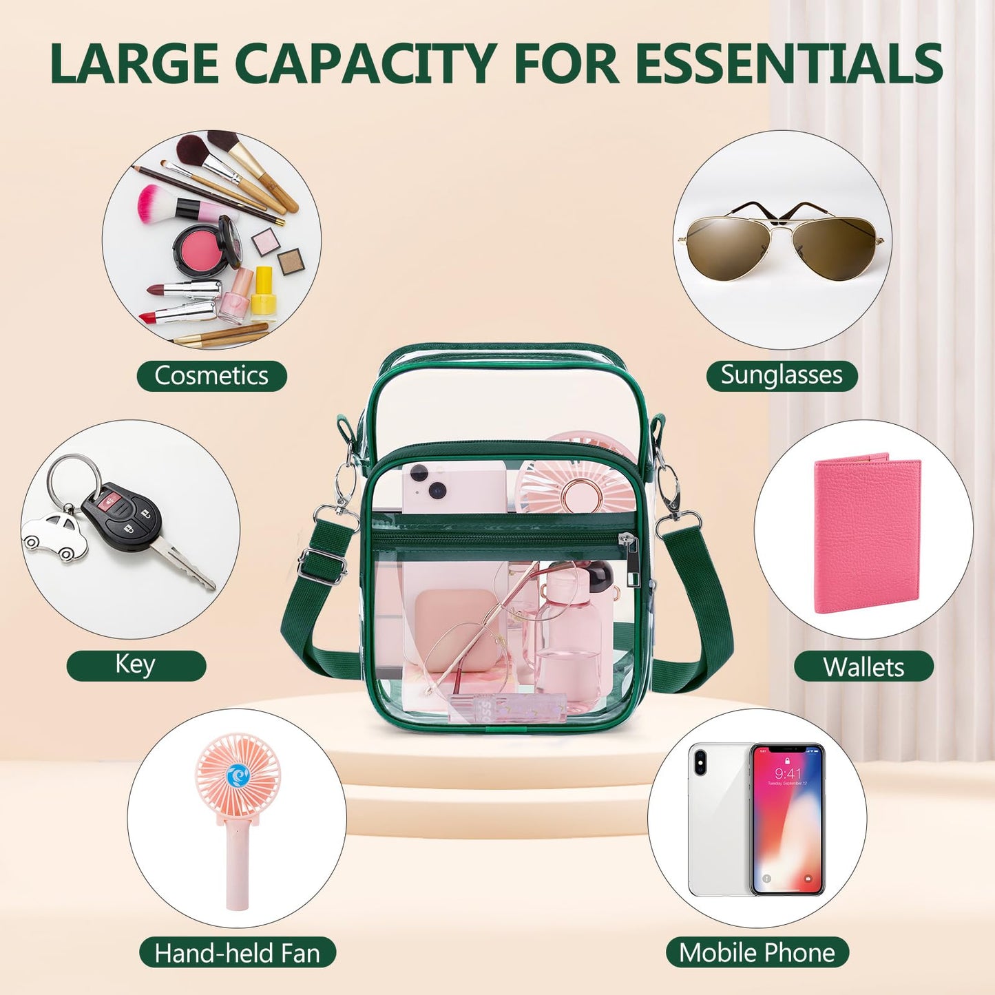 Blvornl Clear Crossbody Bag with Adjustable Shoulder Strap, Stadium Approved PVC Purse Bag, Messenger Bag