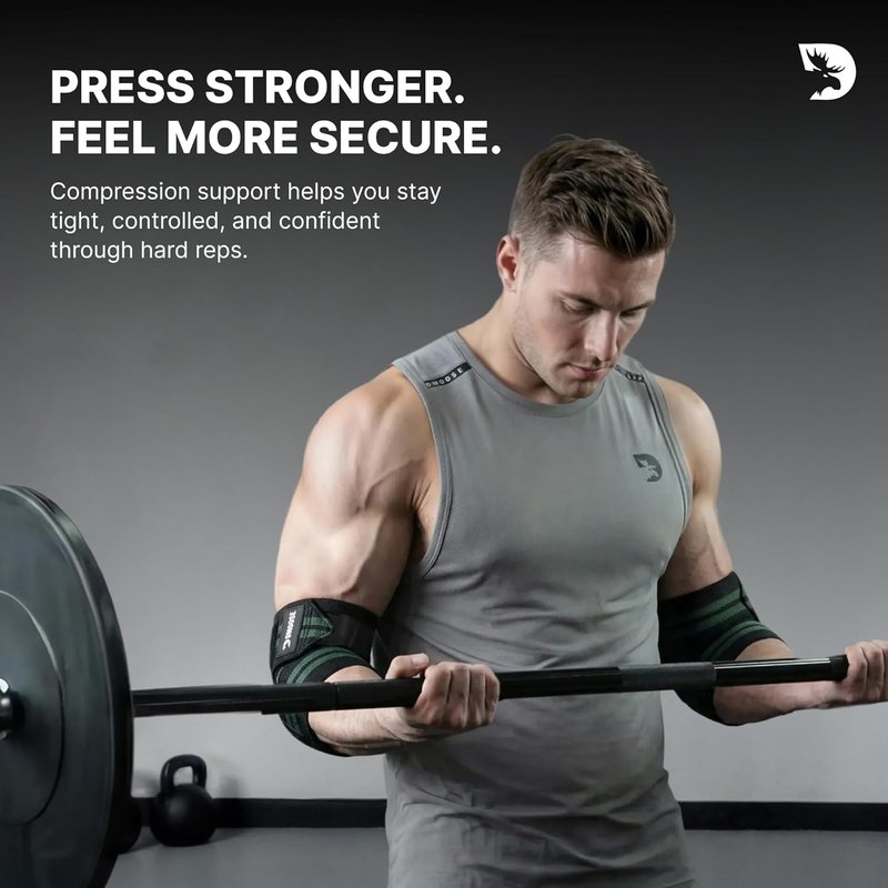 DMoose Fitness Elbow Wraps - Adjustable 40'' Compression Sleeves for Weightlifting, Joint Support & Tendonitis Relief | Pair