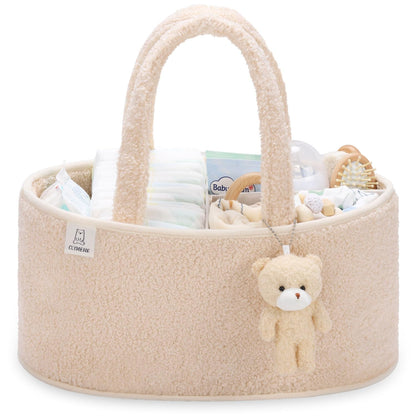 CLYMENE Baby Diaper Caddy Organizer, Nursery Storage Basket for Diapers and Wipes - Newborn Changing Table Essentials, Baby Gift Registry for Baby Shower - Diaper Tote Bag for Car Travel - Ivory