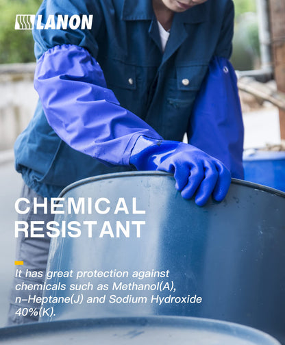 LANON PVC Coated Chemical Resistant Gloves, Reusable Heavy Duty Safety Work Gloves, Acid, Alkali & Oil Protection, 26" Elbow Length, X-Large
