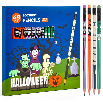 ECOTREE Pre-sharpened Halloween Pencils #2, Halloween Party Favors for Kids, Halloween Gifts, 48 Count