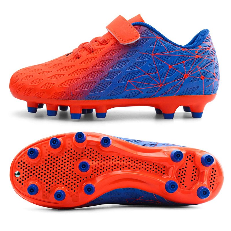 brooman Kids Firm Ground Soccer Cleats Boys Girls Athletic Outdoor Football Shoes(11,Orange Blue)