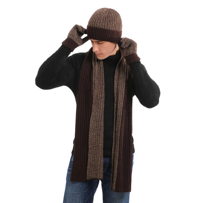 Winter Beanie Hats Scarf Gloves Set for Men and Women, 3 PCS Fleece Lined Knit Skull Cap, Touch Screen Mittens with Long Warm Scarf for Cold Weather Christmas Gifts