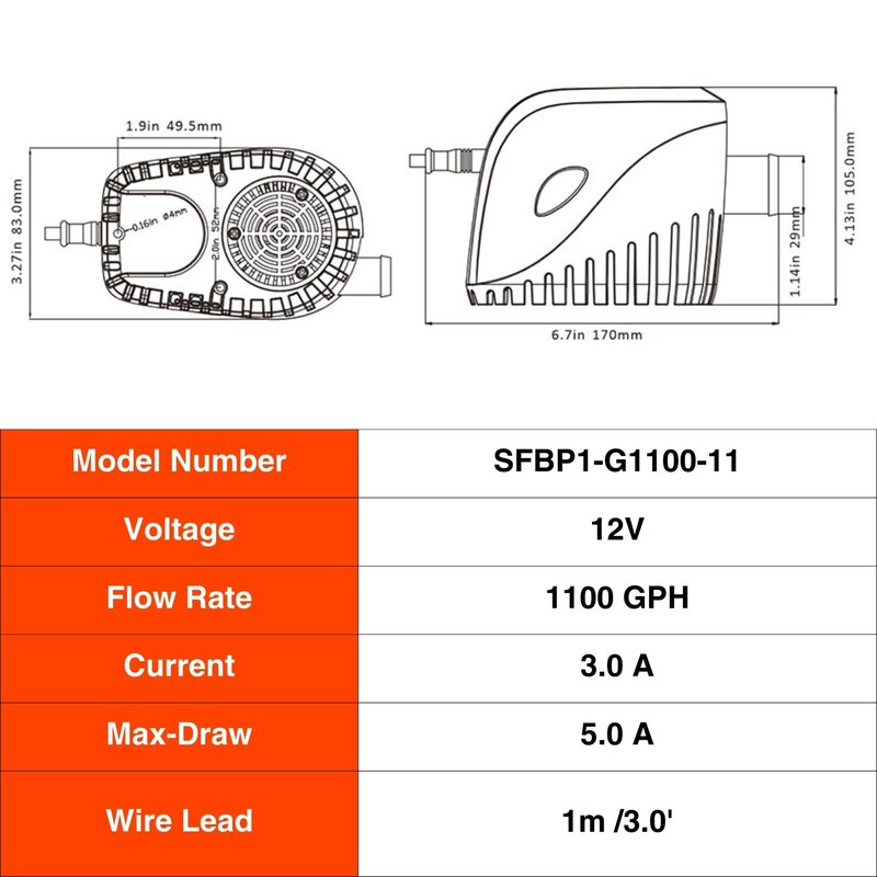 SEAFLO Automatic 1100GPH Submersible Bilge Water Pump with Magnetic Float Switch 4 Year Warranty