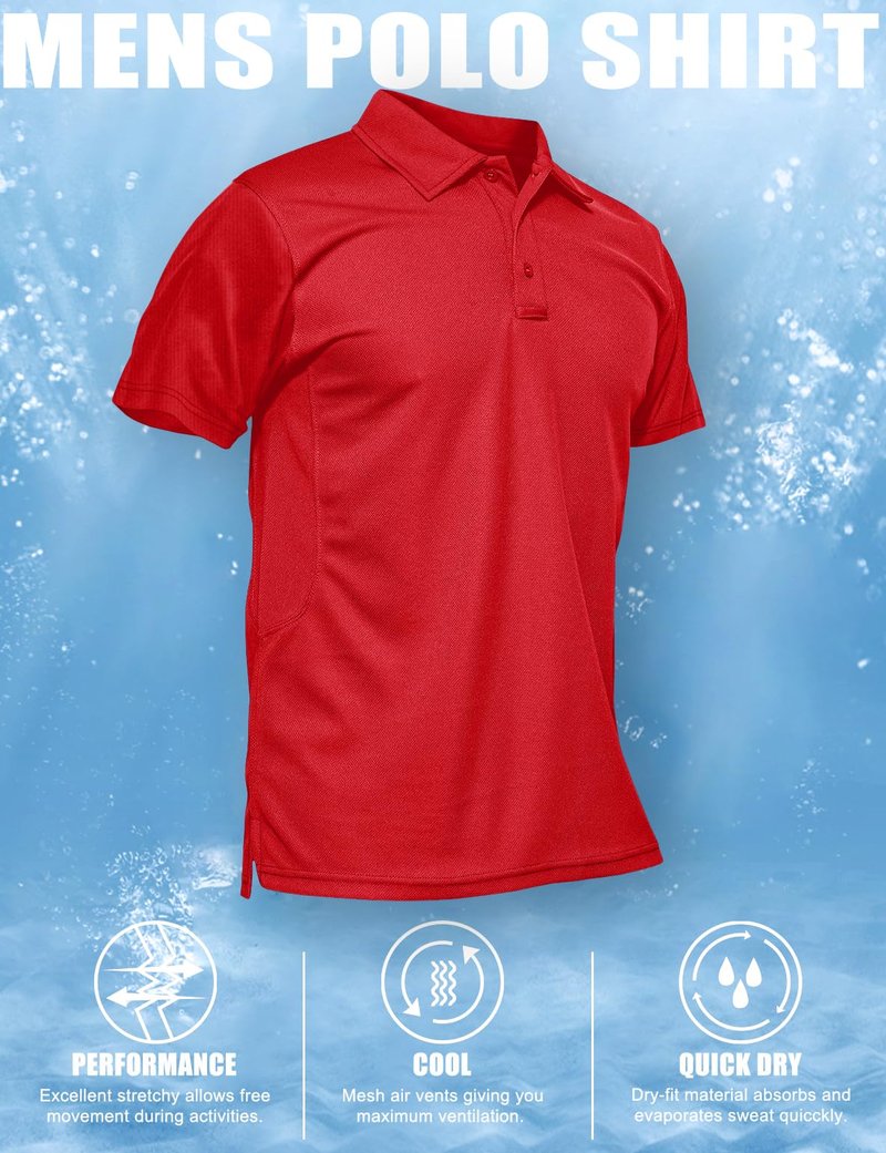 MAGCOMSEN Red Polo Shirts for Men Golf Polos Fishing Shirts Casual Shirts Quick Dry Summer Shirt Tomato Red M