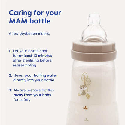 MAM Easy Start Anti-Colic Bottle Starter Set | Includes 4X Feeding Bottles and MAM Original Start 0-2 Month Soother | Self-Sterilising | Baby Gift Set of Newborn Essentials | White (Various Designs)