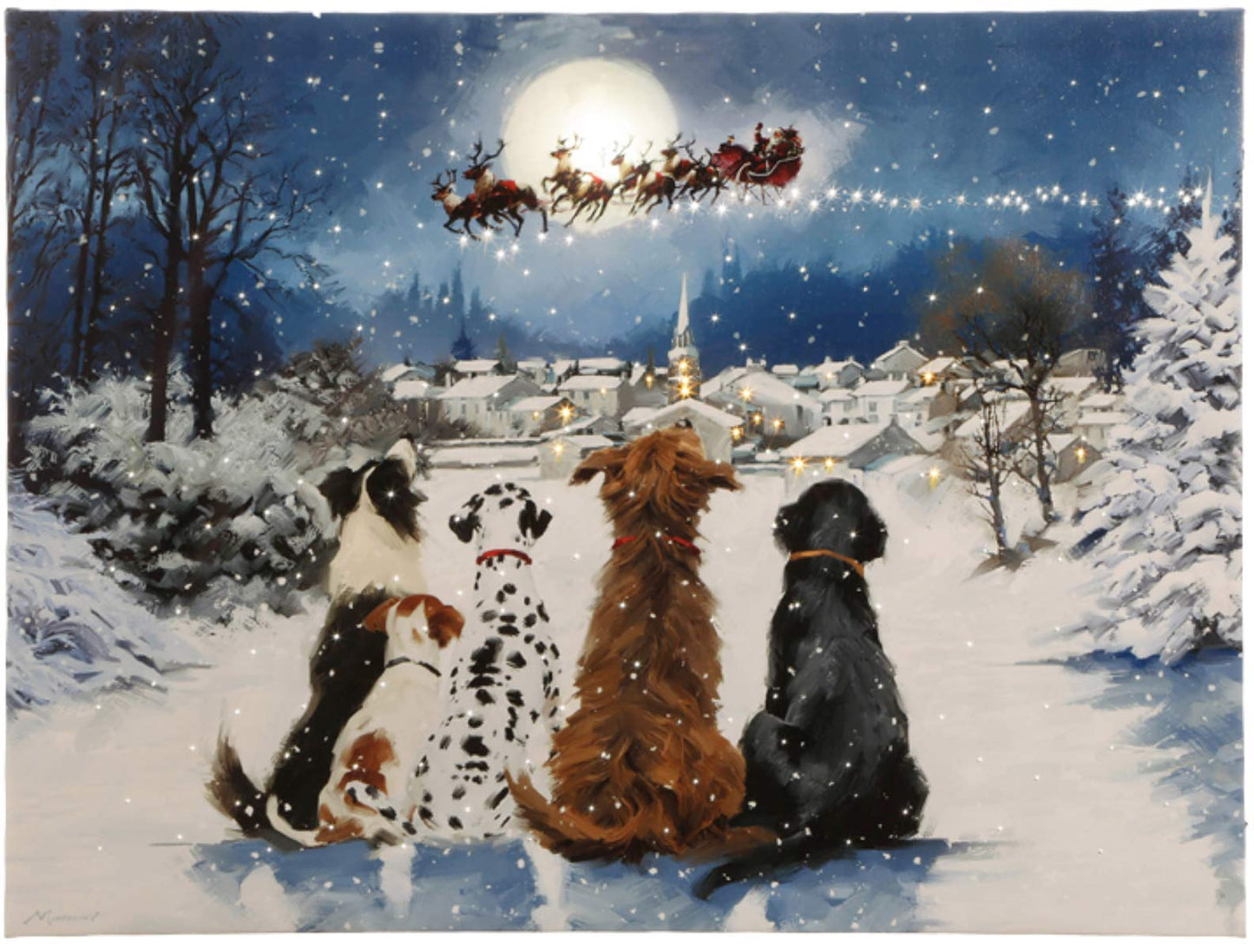 RAZ Imports 24" x 18" Dogs Watching Santa Lighted Canvas Painting Picture Wall Art …