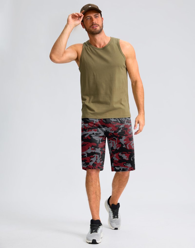 G Gradual Men's Athletic Shorts with Pockets 9" / 11" Long Basketball Shorts Lightweight Quick Dry Gym Workout Shorts for Men(Red Camo,M)