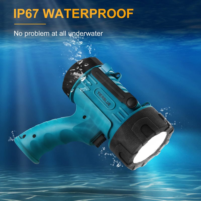 YIERBLUE Rechargeable Spotlight Flashlight IP67 Waterproof with 1000,000 Lumen LED, 12 Hours Long Running Spot Light, Impact Resistant Handheld Spotlight with Foldable Stand Red Lens
