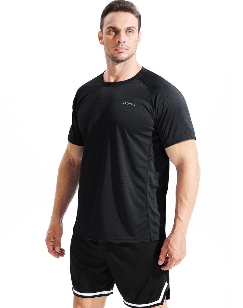 CADMUS Men's 3 Pack Workout Shirts Dry Fit Mesh Athletic T-Shirts, 033, Black,Grey,Navy Blue, Large
