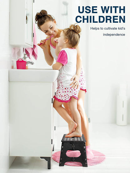 HOUSE DAY Heavy Duty Plastic Step Stool, 11 inch, Black - Foldable, Sturdy, Skid Resistant, Kitchen, Bathroom Stool, 300 lbs Capacity