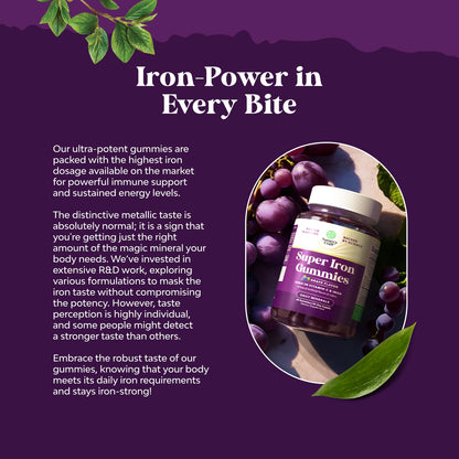 Extra Strength Iron Supplement Gummies for Women & Men - Chewable Iron with Vitamin C & B Complex for Energy, Blood Builder & Immune Support - Increase Red Blood Cells Supplement - 30 Count