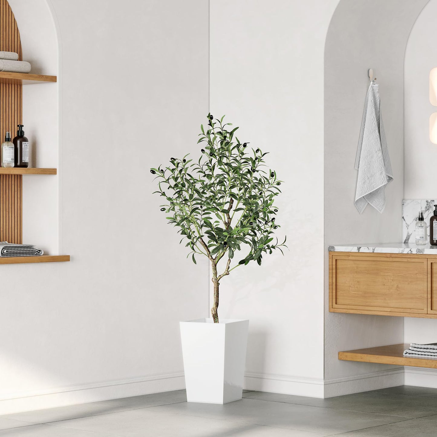 YOLEO 4FT Artificial Olive Tree Tall Faux Silk Olive Plant with Lifelike Olive Leaves Fake Olive Tree for Home Office Indoor Decor (Style 2)