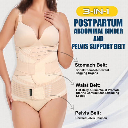ChongErfei 3 in 1 Postpartum Support - Recovery Belly/waist/pelvis Belt Shapewear Slimming Girdle, Beige, L For Posture Correction