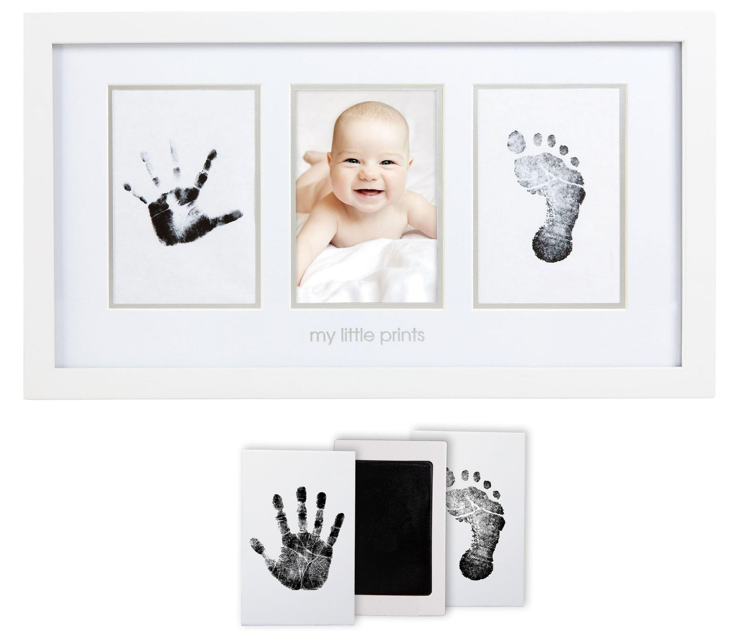 Pearhead Babyprints Newborn Baby Handprint and Footprint Photo Frame Kit with Included Safe for Baby Clean-Touch Ink Pad, White, Memorable Christening Keepsake, Gift for Any New Mum