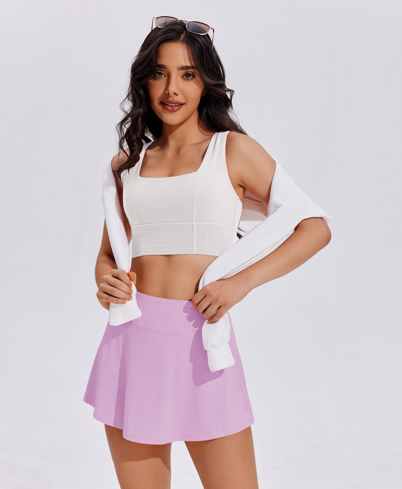 PINSPARK Tennis Skirts for Women UPF 50+ Golf Skirt Lightweight Athletic Skort with Pockets Flowy Pickleball Skorts, Light Pink Medium
