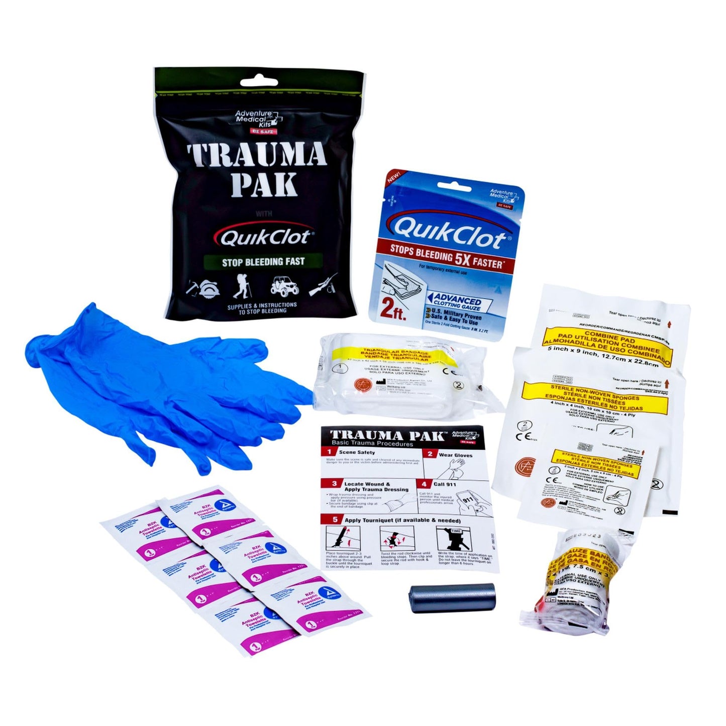 Adventure Medical Kit Trauma Pak First Aid Kit with QuikClot - First Aid Kit for Emergency Supplies, Camping Essentials & More - Compact Trauma Kit with Gloves, Alcohol Swabs, Bandages & More