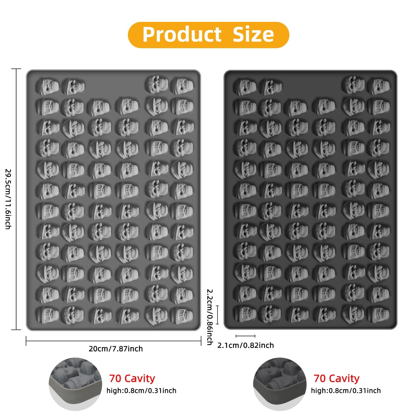 2 PCS Gummy Skull Candy Molds Silicone, 140 Cavity Skull Mini Silicone Mold for Chocolate, Fondant, Candy, Biscuits, Cookie, Jelly,Ice Cube and Dog Training Commands Concept