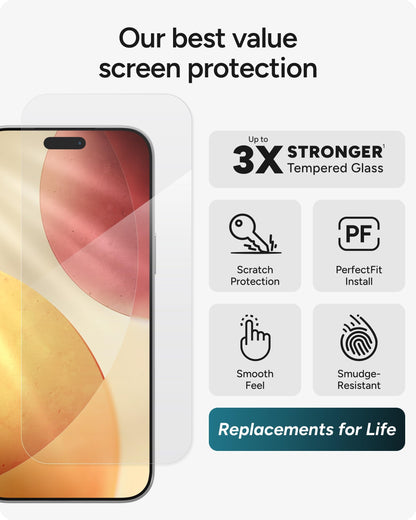 ZAGG Glass+ Screen Protector for iPhone 16e/ 14/13/ 13 Pro - 3X Shatter Protection, High Scratch Resistance, Oil-Resistant, Reinforced Edges, InvisibleShield, Easy Install